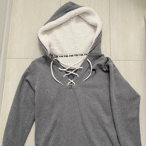 PINK Oversized Grey Tie Front Sweatshirt
